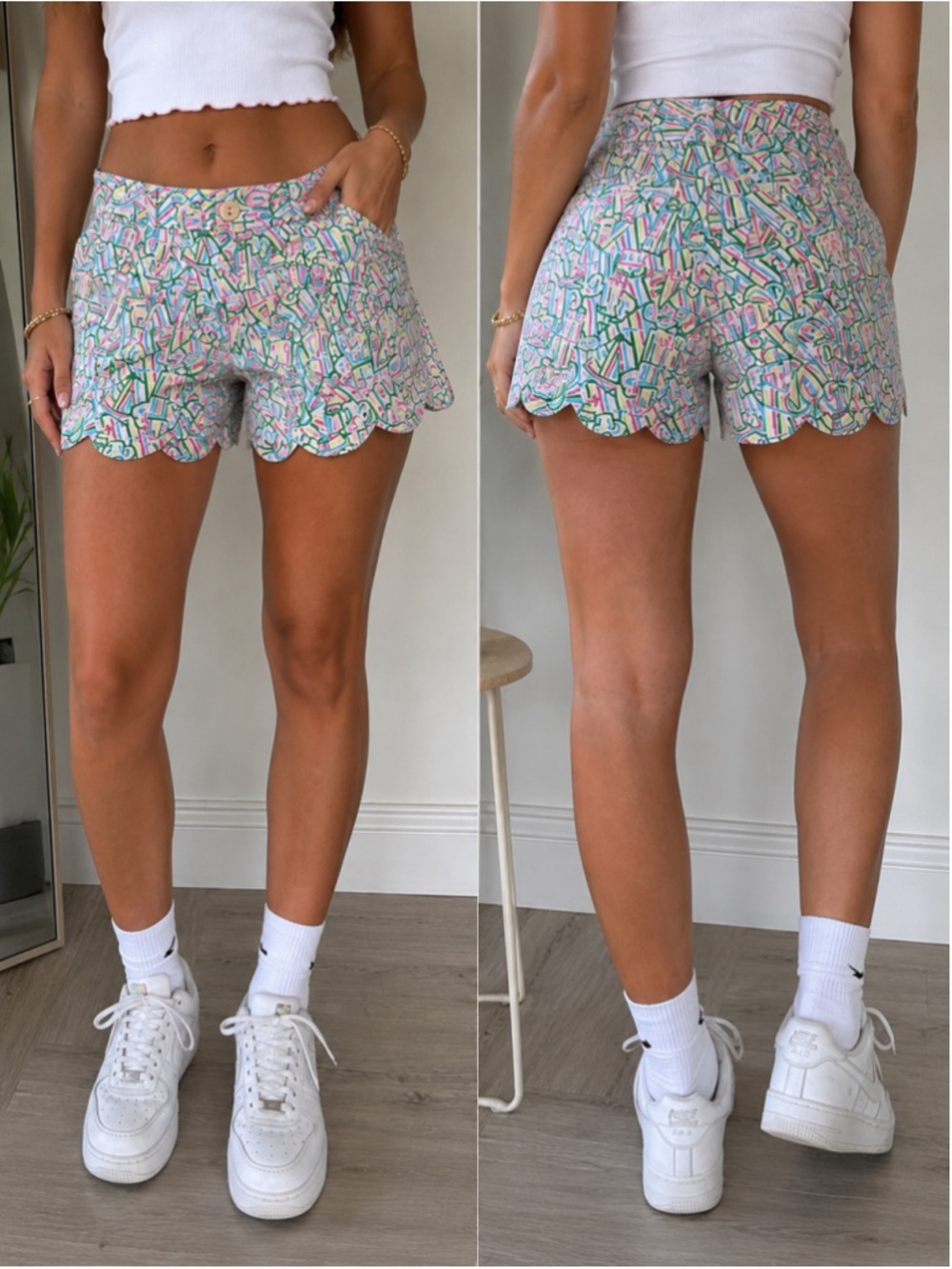 Lilly Pulitzer Scallop Hem Printed Shorts Women’s Size 00 Multicolor Resort Prep